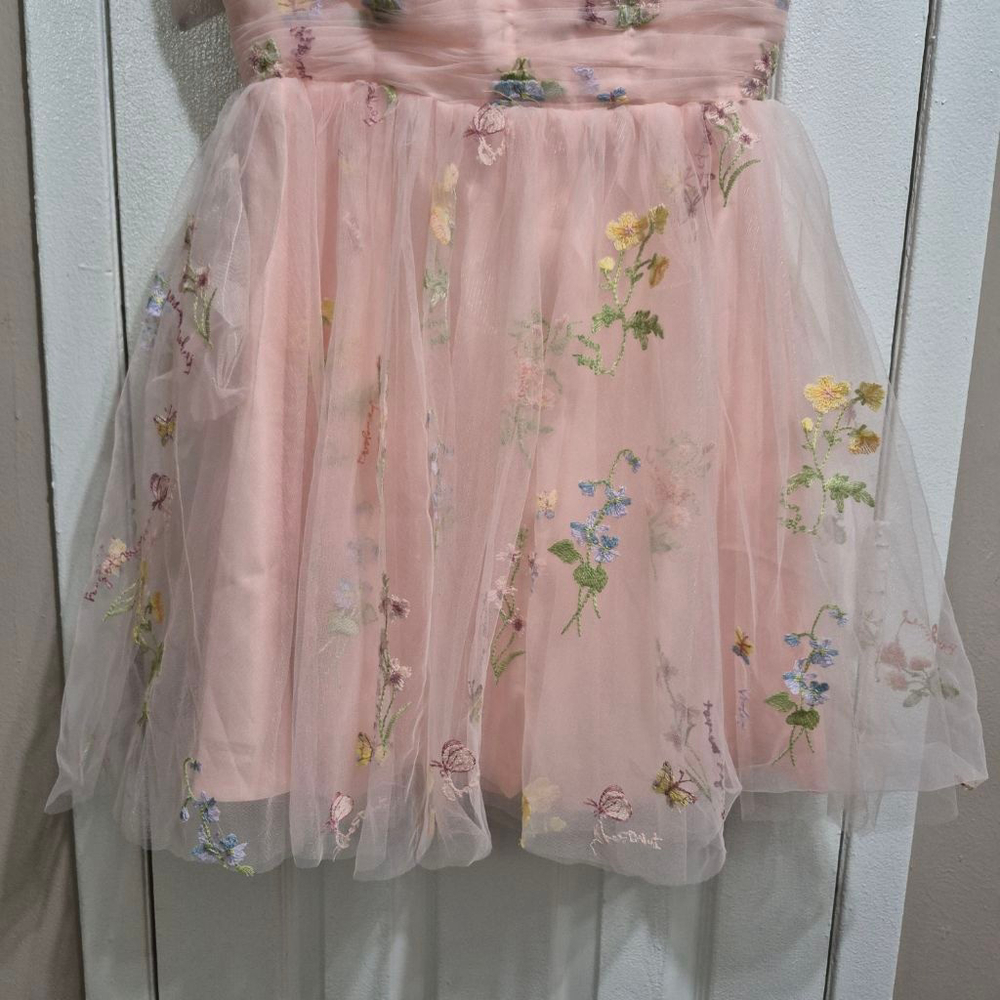 Women's Pink Floral Embroidered Mini Dress sz 12 nwot - Picture 6 of 10